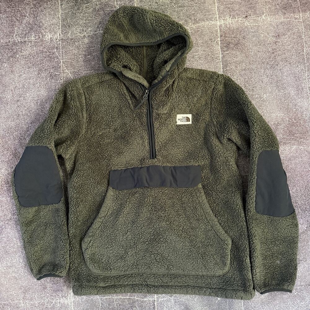 Men's The North Face Moss Green Campshire Sherpa Fleece Zip Hoodie Jacket Sz S